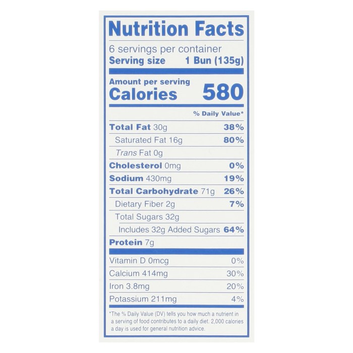 Jumbo honey bun nutrition facts