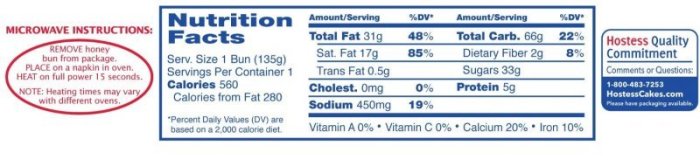 Jumbo honey bun nutrition facts