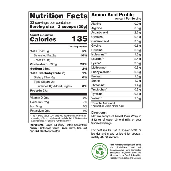 Nutrition facts whey protein